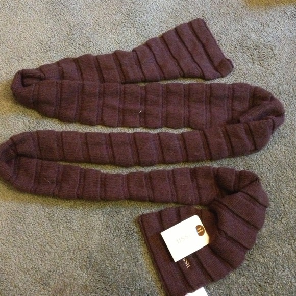 Fossil skinny brown ribbed 10% angora scarf - Picture 1 of 2