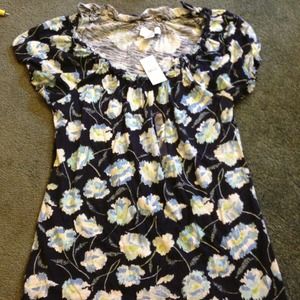 LOFT small navy blue floral scoop neck tee