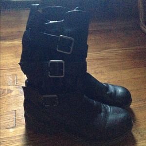 Charlotte Russe black triple strap combat boots