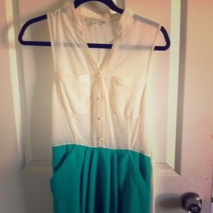 Pretty teal and white button down dress