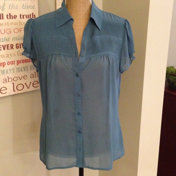 Blue/green sheer blouse