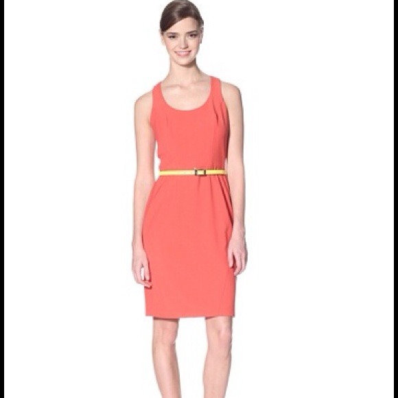 Vince Camuto Pink Dress with Neon Yellow Belt
