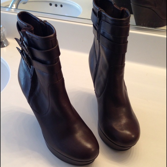Asos brown leather wedge boot.