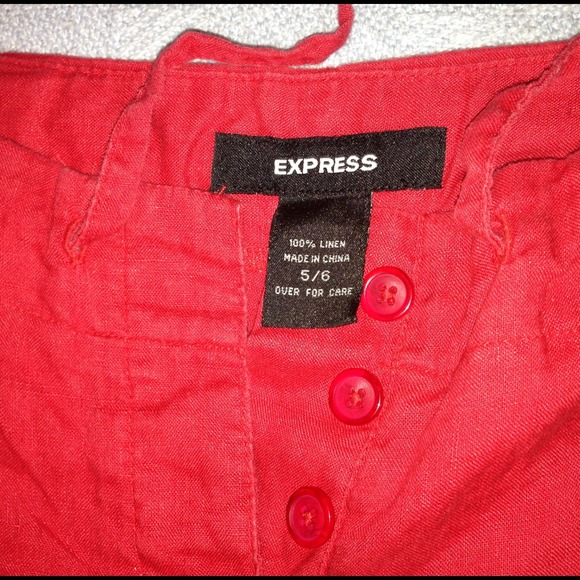 Express Red 100% Linen Drawstring Pants - Picture 2 of 3