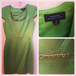 Tahari fitted sheath dress green