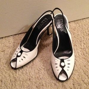Franco Sarto black and white peep toe heels