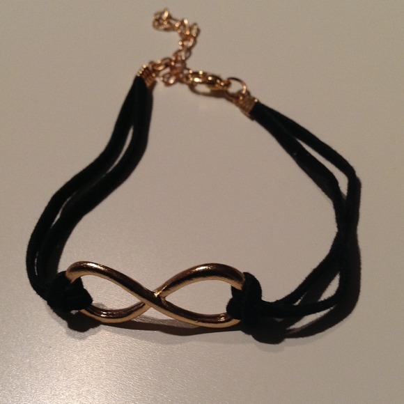 Infinity bracelet with black leather.