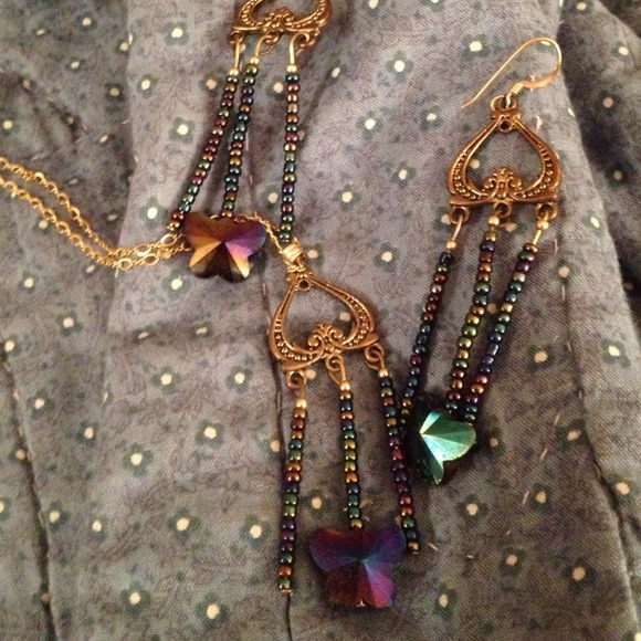 Handmade butterfly earrings and necklace set