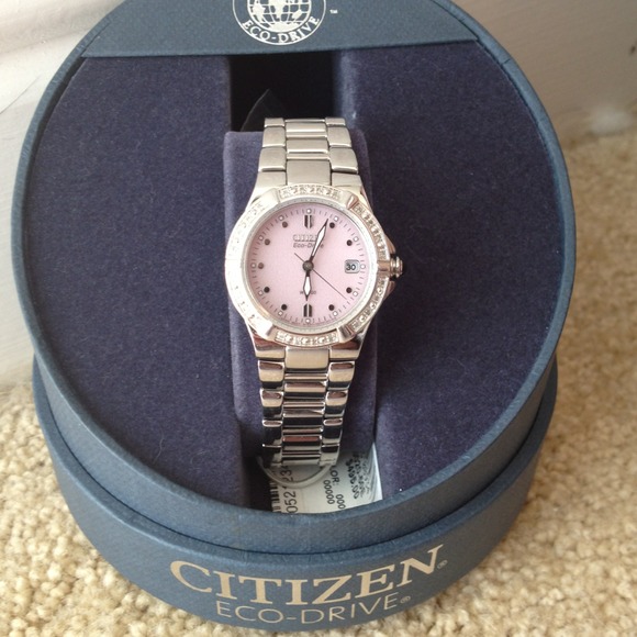 Citizen eco-drive watch w/diamonds and pink face