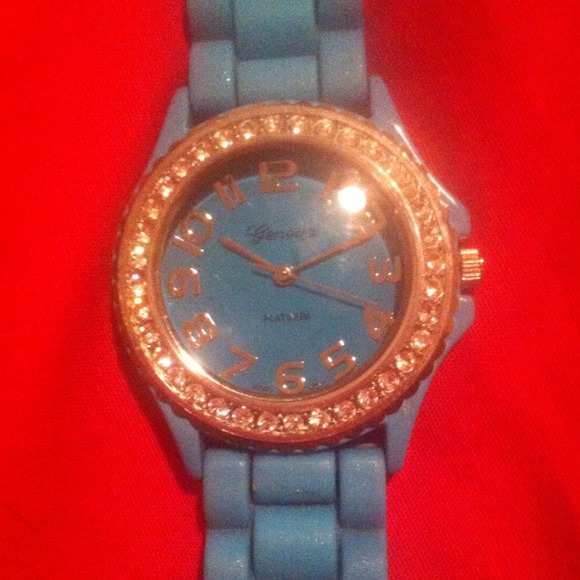 Rhinestone jelly watch in turquoise