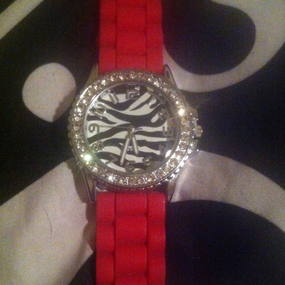 Rhinestone jelly watch in hot pink
