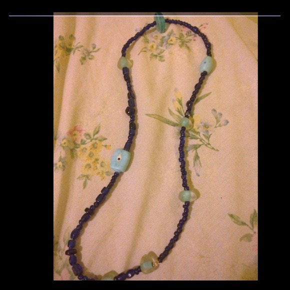 Beautiful handmade blue bead necklace