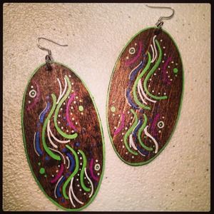 Hand painted wood earrings