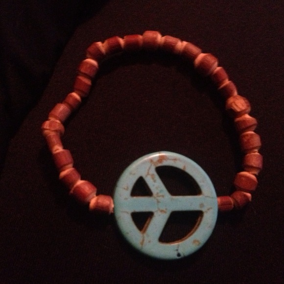 REDUCED!!! Wooden Bead & Peace Symbol Bracelet
