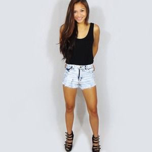Distressed High-waisted Denim Shorts