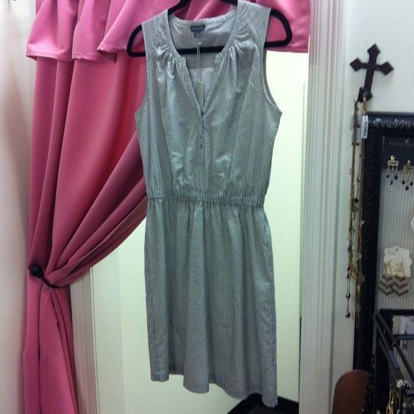 Lilla P pinstripe cotton dress with button front