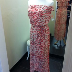 Lucy Love strapless hi-lo maxi in leopard