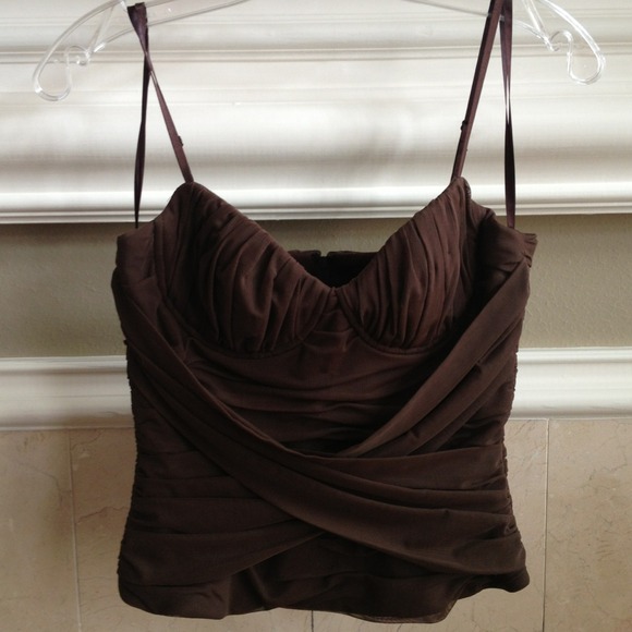 BCBGMAXAZRIA NWOT Brown Ruched, cris-cross Bustier