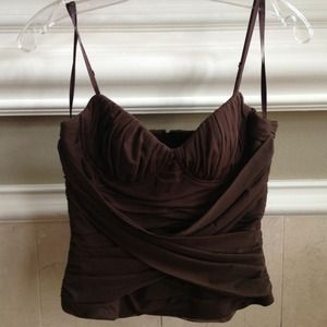 BCBGMAXAZRIA NWOT Brown Ruched, cris-cross Bustier