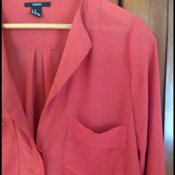 Burnt orange semi sheer button down top - Picture 2 of 4