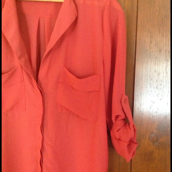 Burnt orange semi sheer button down top - Picture 3 of 4