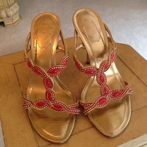 Renee Caovilla gold w/ Swarovski crystal heels