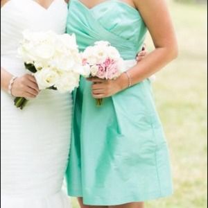 Bright turquoise satin strapless dress - worn once
