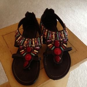 Ann Marino sandals jeweled with multi color stones