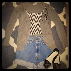 Grey Cardigan with Jewel and Beading Accents