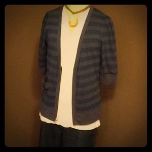 Two-Tone Horizontal Stripe Cardigan w/ Undershirt