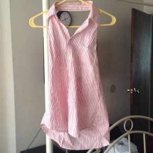 Pink & White Sleeveless Button Down