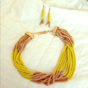 Gold/Neon Yellow Necklace and Earrings!