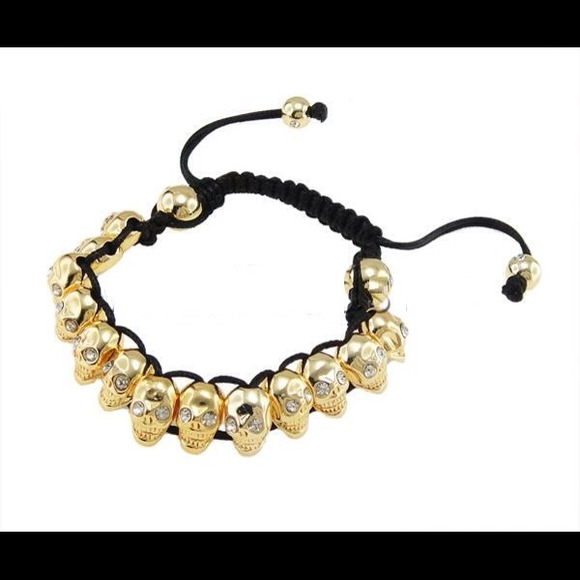 Gold Crystal Skull Halloween Shamballa Bracelet