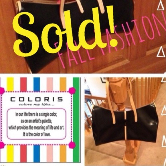 Black Leather Coloris Handbag w/Beige Leather Trim - Picture 1 of 4