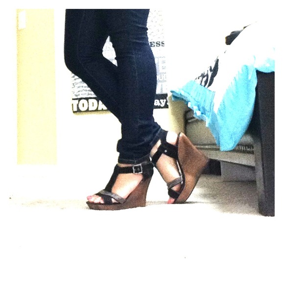 Black Wedges with Metal details.