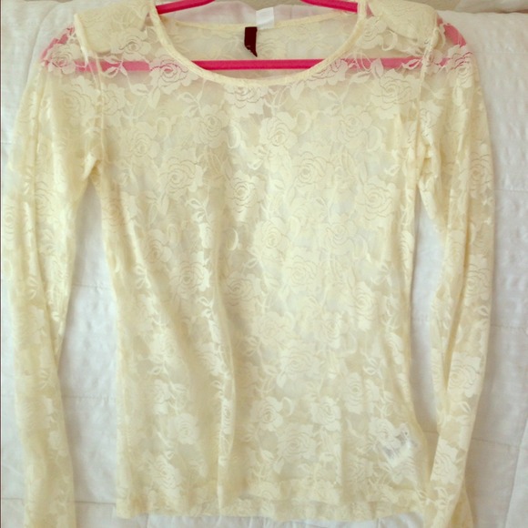 Cream Long Sleeve Lace Top with Pads