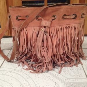 Salmon fringe handbag and vintage boots