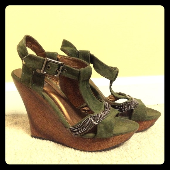 Military Green Wedges with Metal Details.