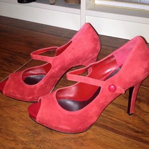 Nine West red suede mary jane pumps