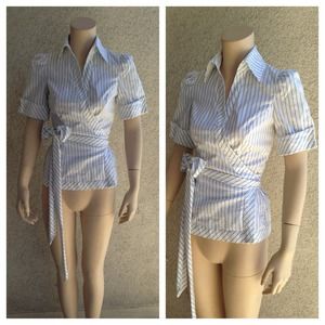 Amazing Cotton Wrap Top with Pinstripe