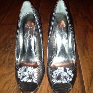 Jessica Simpson jeweled peep toe pumps