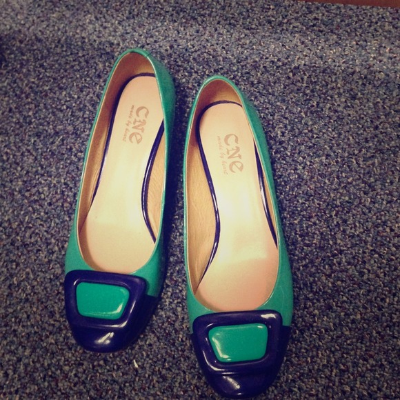 blue and green shoes