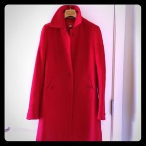Lipstick Red Wool Coat - Size 8. Made in Italy