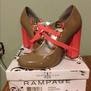 Taupe and coral Mary Janes size 6
