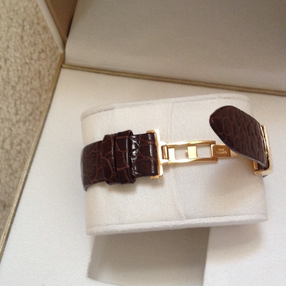 New Versace Crocodile Embossed Brown Leather Watch