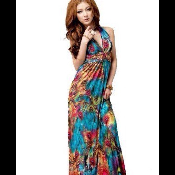 Sexy Boho Halter V-neck Long Dress Beach Party