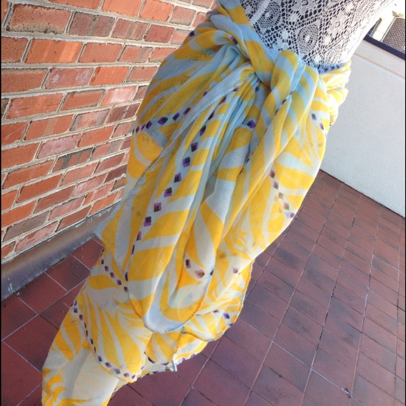 Accessories - Sweet Yellow Feather and Geo Print Wrap/Scarf