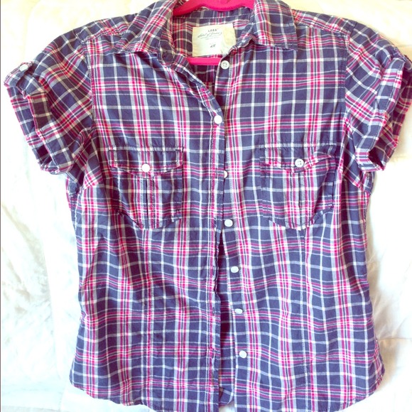 Pink and Blue Plaid Button Up!