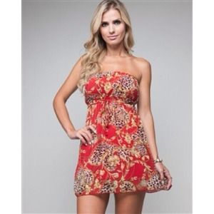 Red smocked mini dress