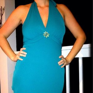 teal halter top dress